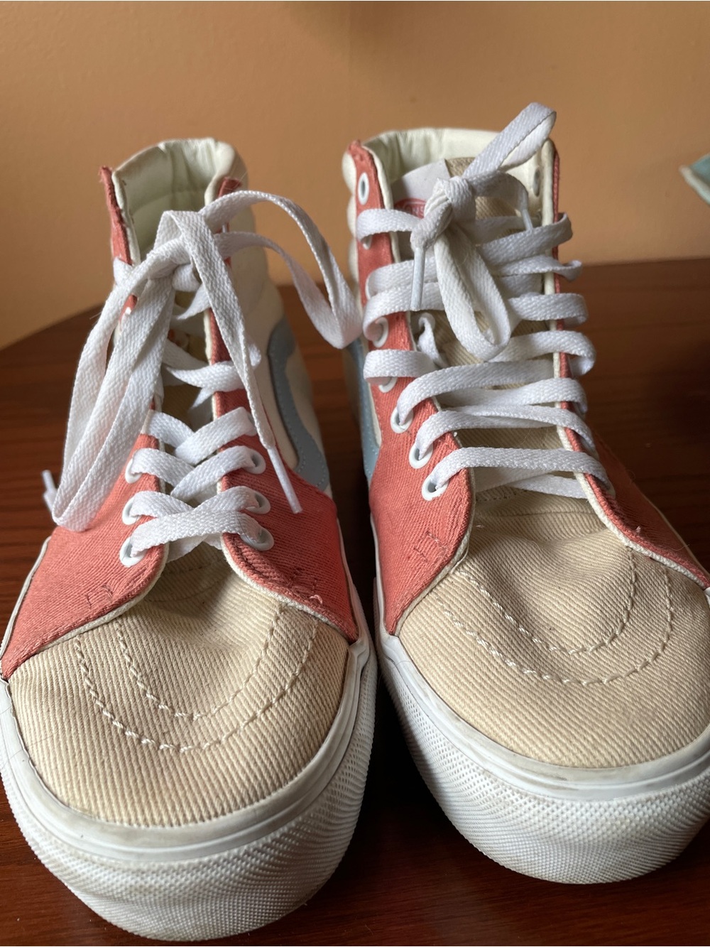 Coral and Cream High-Top Van Sneakers